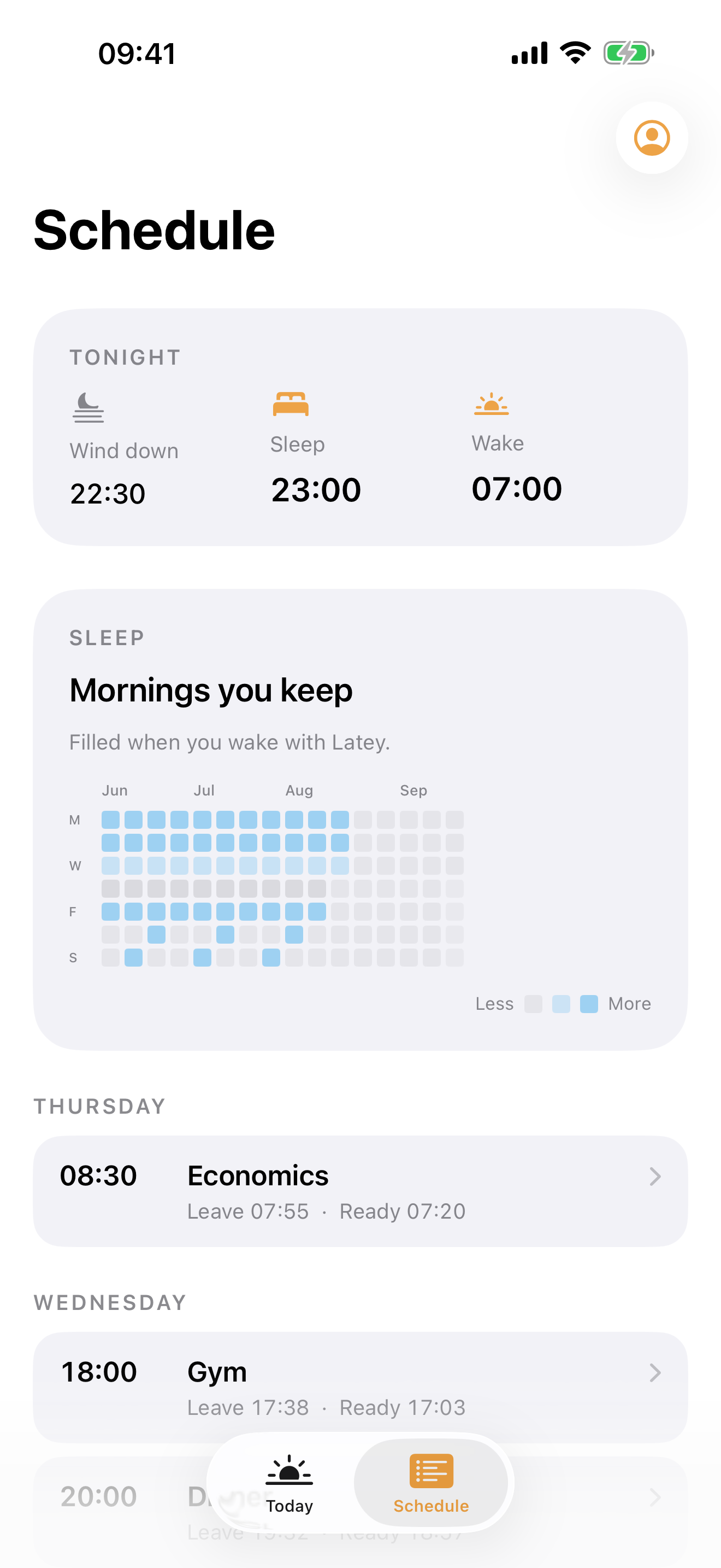 Latey schedule screen